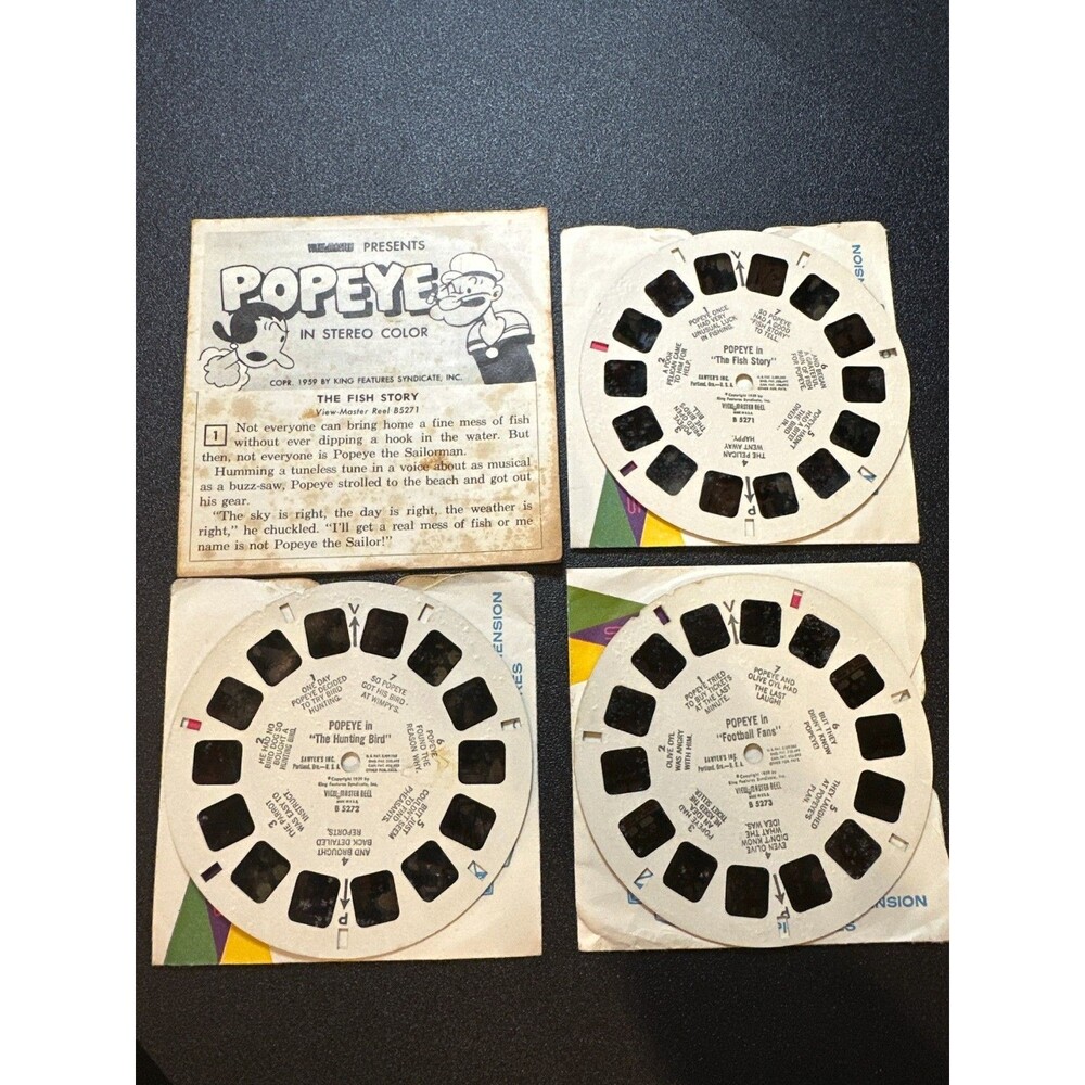 1959 View-Master Popeye 3-Reel Set w/ Booklet B5271-73